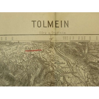 Tolmezzo-Tolmein, WW1 Itä-Unkarin Italian kartta. Espenlaub militaria